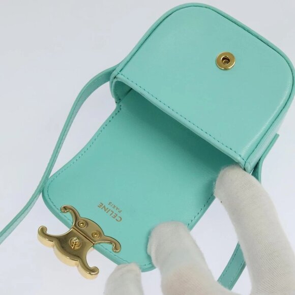CELINE Triomphe Mini Claude Shoulder Bag Leather Light Blue Auth 114195AV - Picture 11 of 16